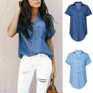 Ann Taylor Jeans short sleeve button down denim top